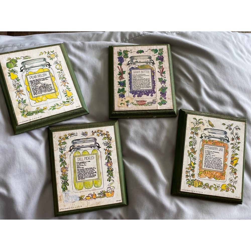 Vintage 1970s Kitchen Wall Plaques Set 4 Retro Canning Recipe Cottagecore Decor